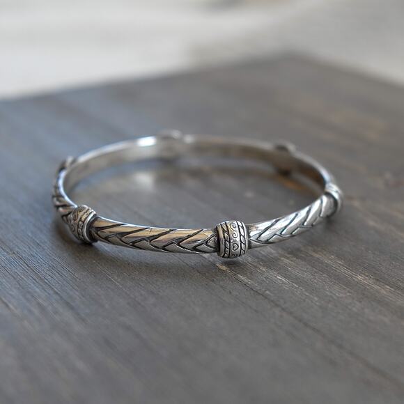 Brighton Braided Pattern Bangle Bracelet Plated Retired Slim Stacking Vintage - Picture 1 of 6